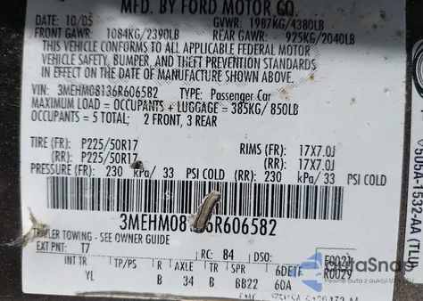 2006 Mercury Milan V6 Premier from USA, damaged, VIN 3MEHM08136R606582